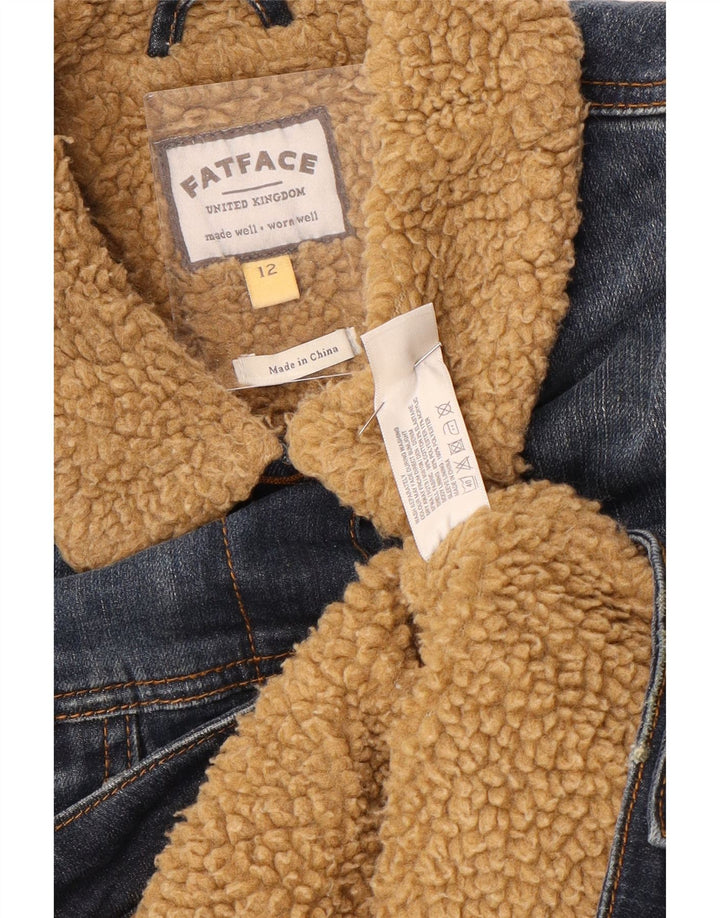 FAT FACE Jachetă de denim Sherpa pentru femei UK 12 Bumbac albastru mediu