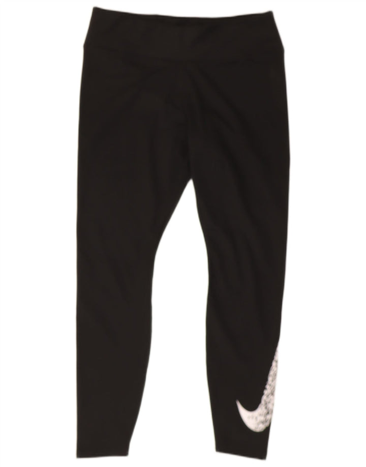 NIKE Womens Graphic Crop Leggings UK 14 Large Black Polyester