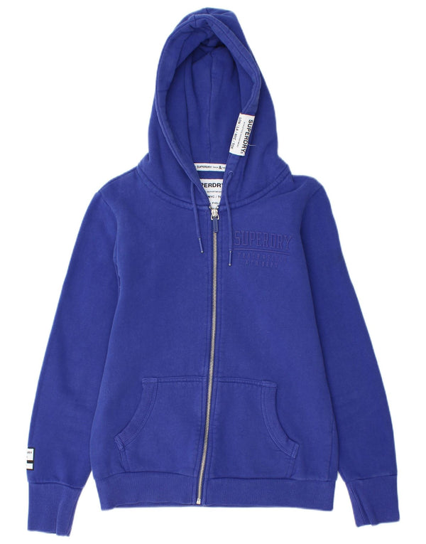 Superdry Womens Graphic Zip Hoodie Sweater UK 12 Medium Blue Cotton