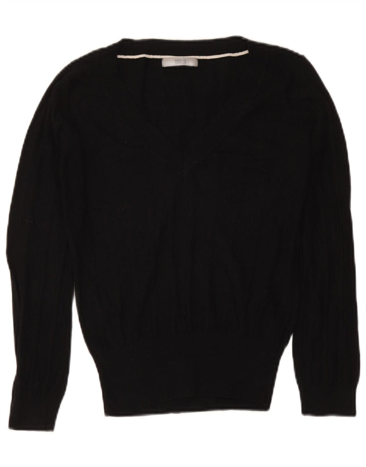 Pulover cu decolteu în V pentru femei Marks & Spencer, UK 12 Medium Negru