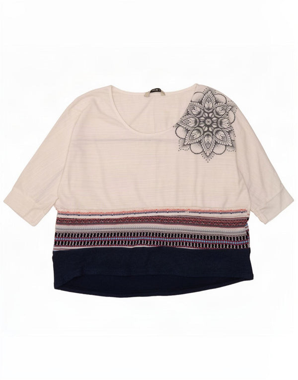 Desigual Womens Top 3/4 Sleeve UK 16 Large White Floral Polyester