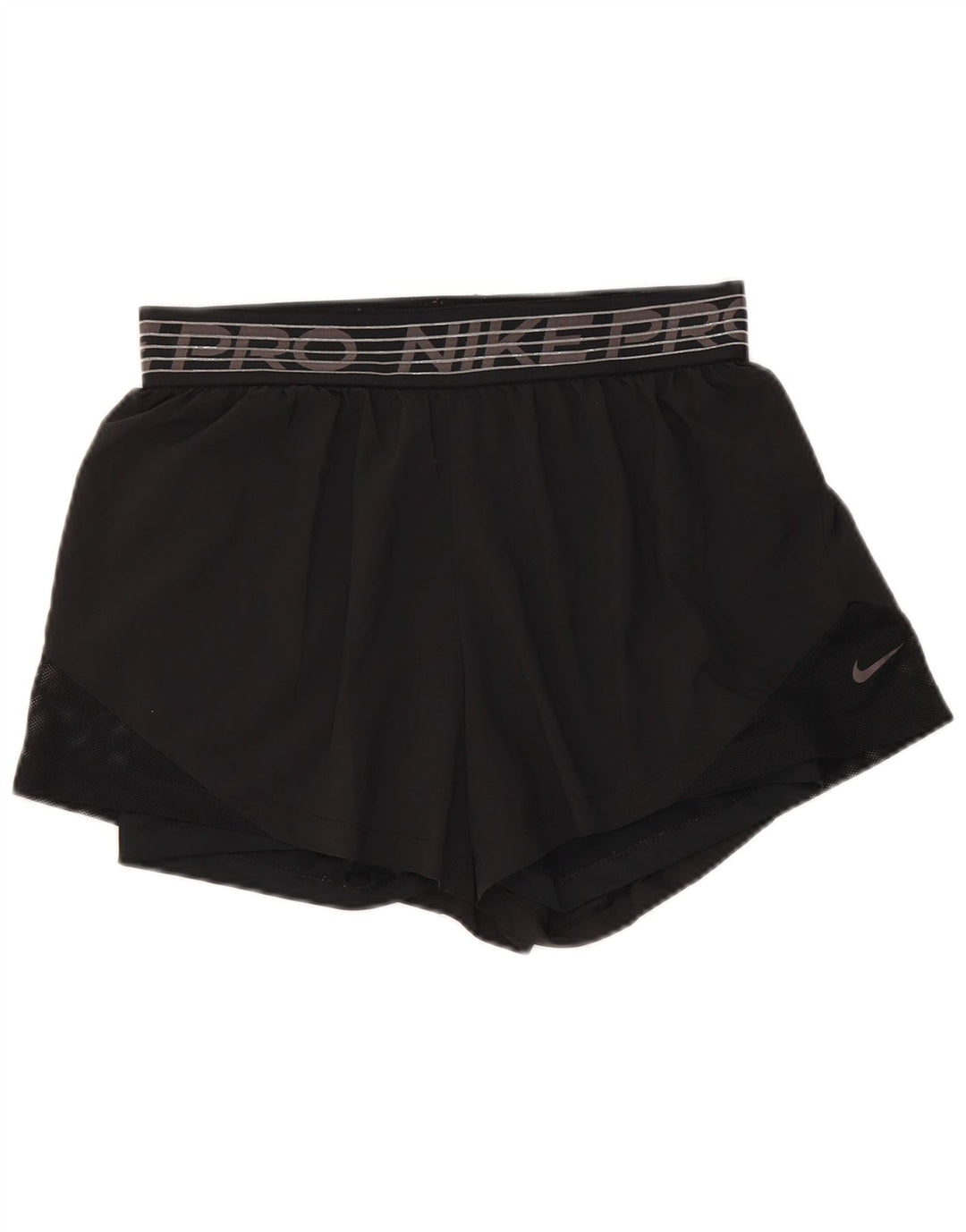 Pantaloni scurți sport Nike Dri Fit Graphic pentru femei UK 12 Poliester mediu negru