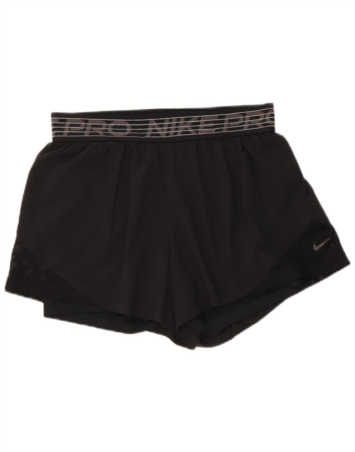 Pantaloni scurți sport Nike Dri Fit Graphic pentru femei UK 12 Poliester mediu negru