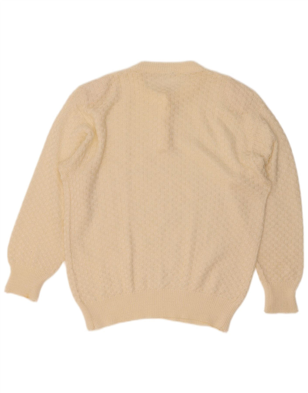 Pulover vintage pentru femei cu gât cu nasturi, UK 16, mare, alb