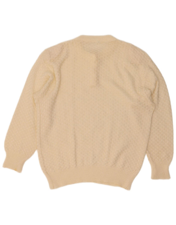 Pulover vintage pentru femei cu gât cu nasturi, UK 16, mare, alb
