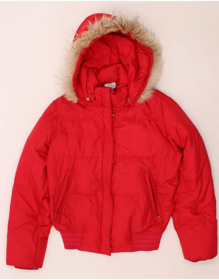 ADIDAS Womens Hooded Padded Jacket UK 10 Small Red Polyester Vintage Adidas and Second-Hand Adidas from Messina Hembry 