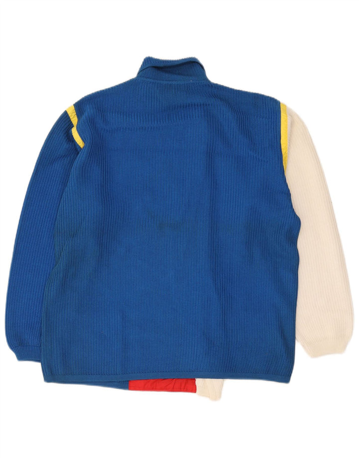 Pulover Cardigan Vintage pentru bărbați, mare, albastru, color block, bumbac