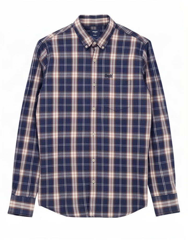Cămașă pentru bărbați Superdry, bumbac cu carouri, albastru bleumarin mediu