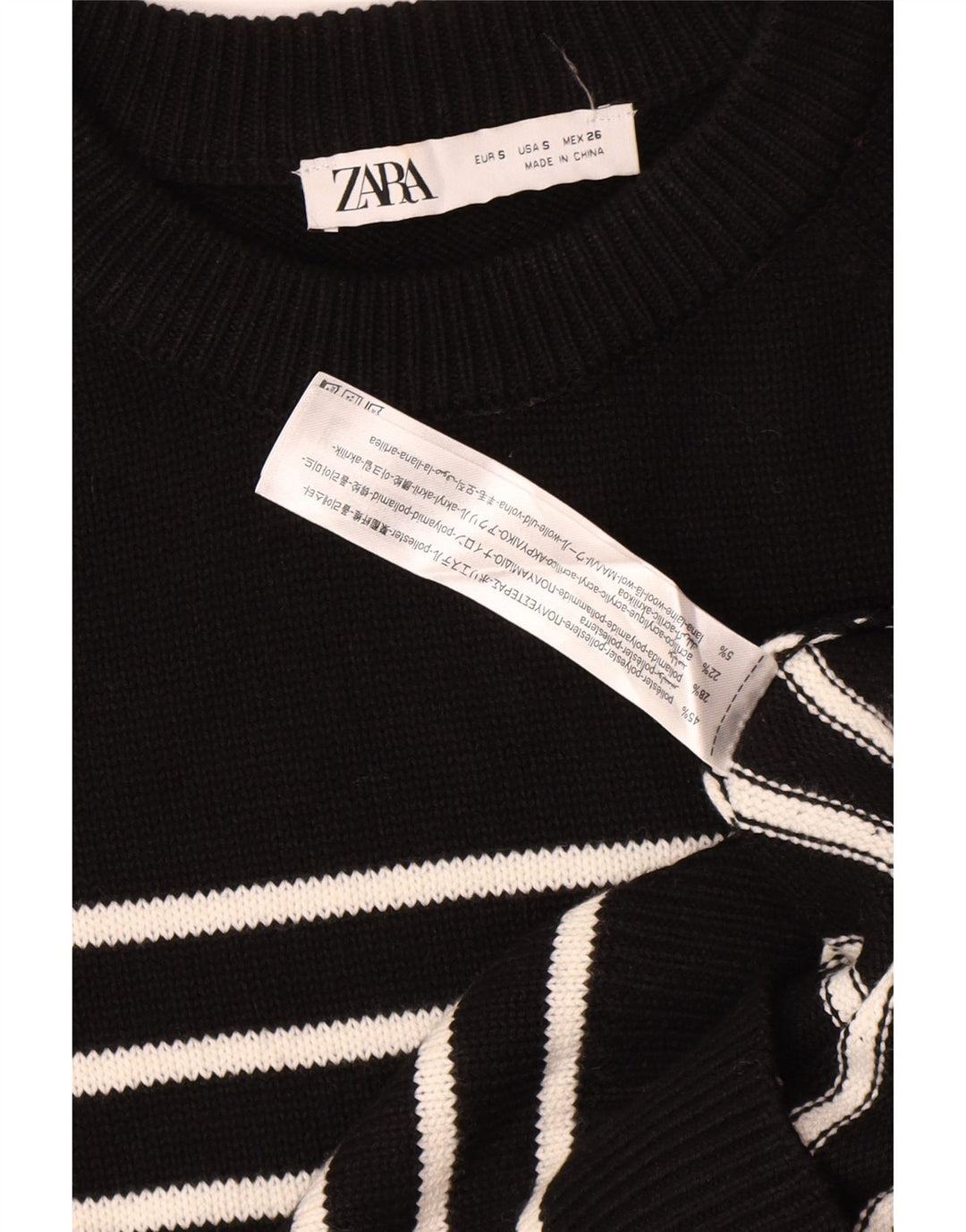 Rochie pulover pentru femei Zara UK 10 Poliester cu dungi negre mici