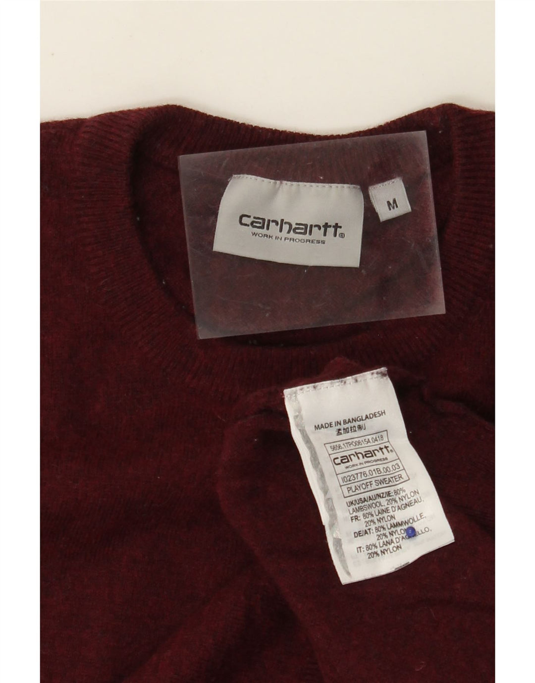Pulover pentru bărbați CARHARTT cu gât roșu din lână de miel burgundă medie
