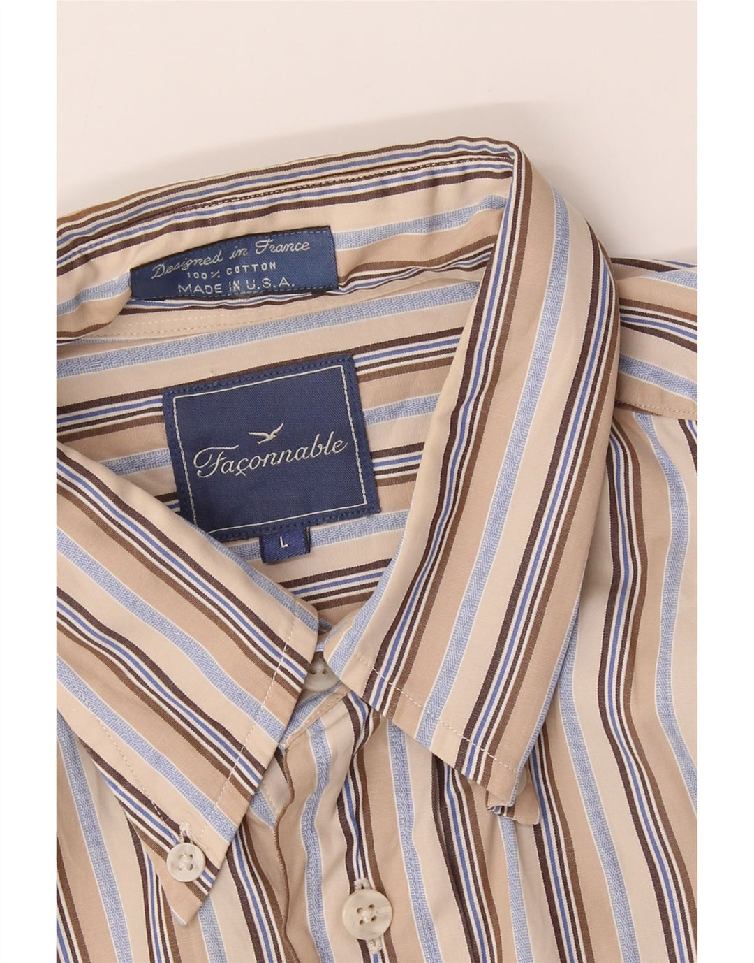 FACONNABLE Mens Shirt Large Beige Striped Vintage Faconnable and Second-Hand Faconnable from Messina Hembry 