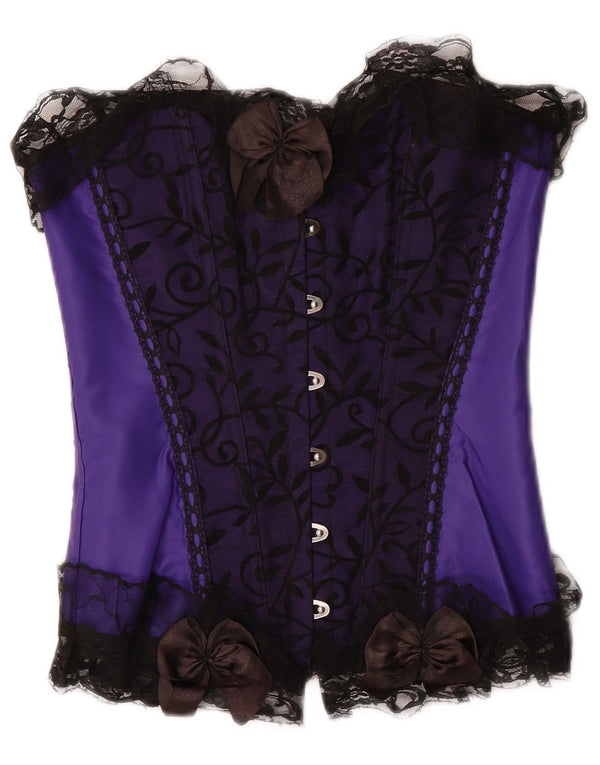 VINTAGE Top corset pentru femei UK 8 Small Purple Floral Poliester