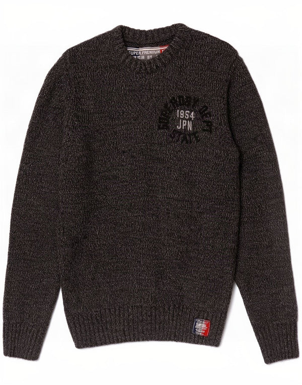 Pulover Superdry pentru bărbați cu decolteu rotund cu grafică, gri mediu, acrilic pătat