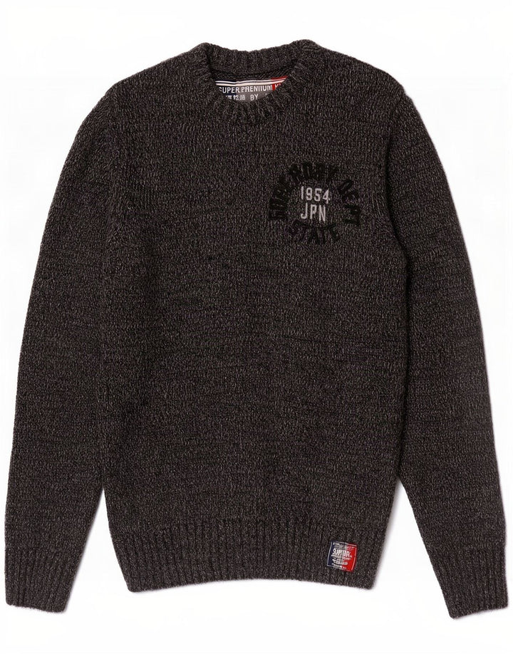 Pulover Superdry pentru bărbați cu decolteu rotund cu grafică, gri mediu, acrilic pătat