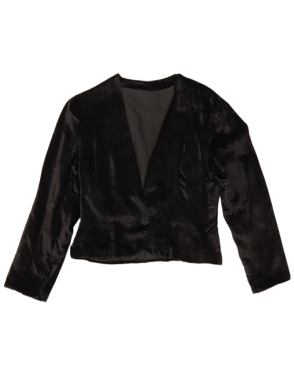 Jachetă Bolero din catifea vintage pentru femei UK 10 Small Black