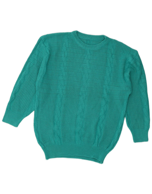 Pulover vintage pentru femei cu decolteu rotund UK 16 mare turcoaz