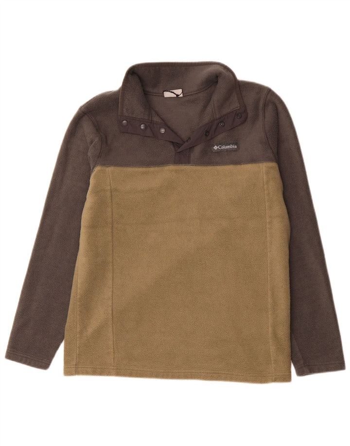 Pulover Columbia pentru bărbați, cu gât cu nasturi, fleece, mediu bej, poliester color bloc