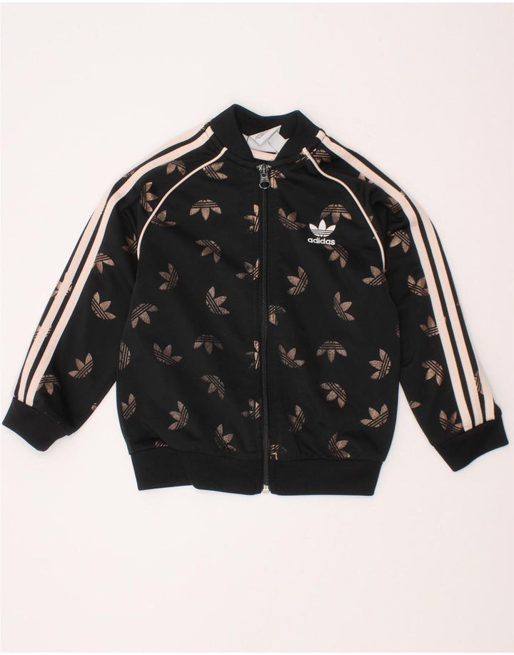 Jachetă de top pentru trening cu grafic pentru fete Adidas 3-4 ani poliester negru