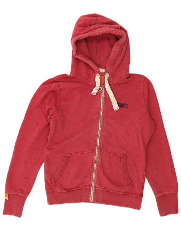 Superdry Womens Zip Hoodie Sweater UK 16 Large Red Cotton