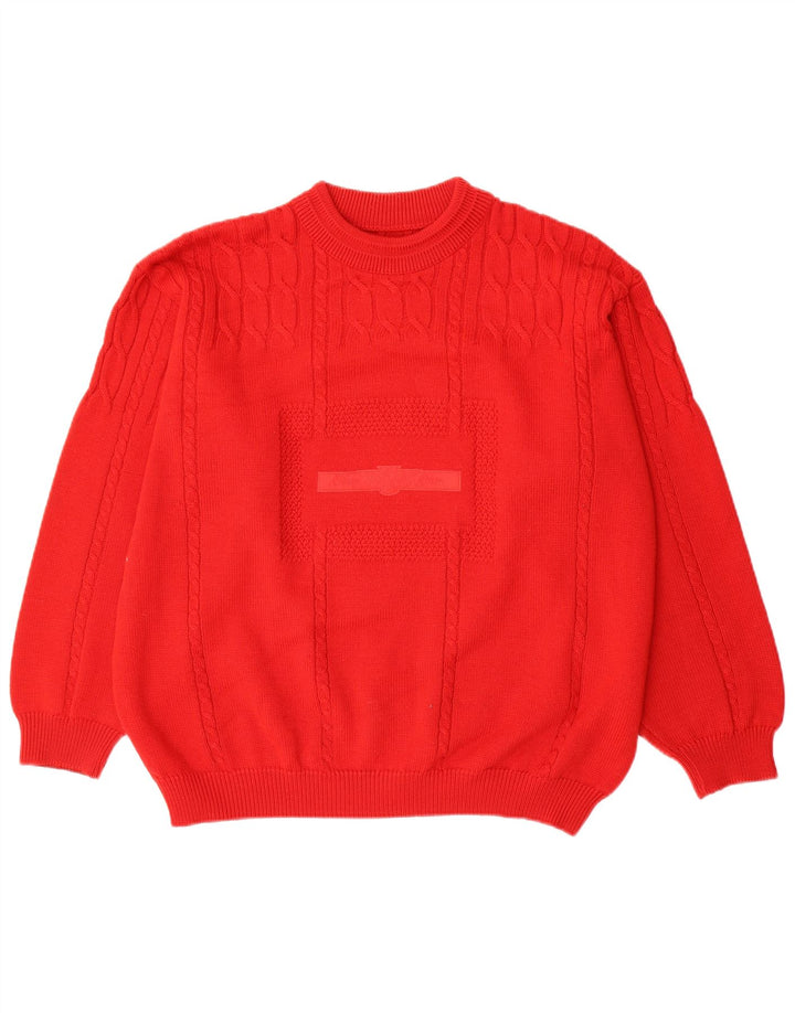Pulover vintage pentru bărbați cu gât roșu, XL, lână