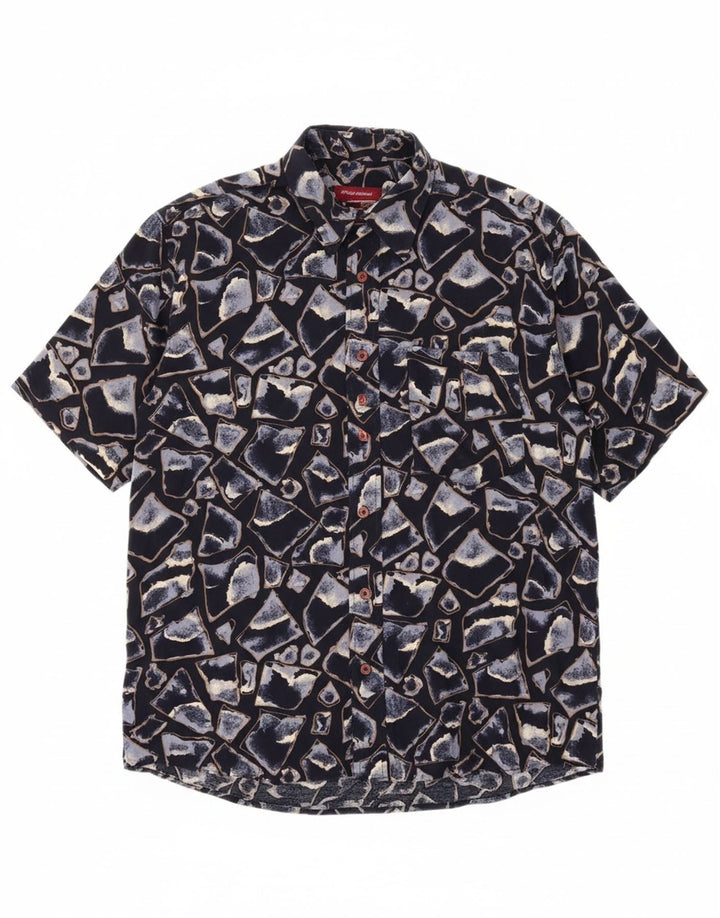 COTTON CLUB Mens Abstract Pattern Short Sleeve Shirt Medium Navy Blue Vintage Cotton Club and Second-Hand Cotton Club from Messina Hembry 