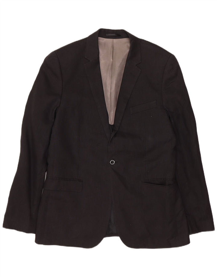 DKNY Jachetă pentru bărbați, slim fit, cu 1 nasture, UK 40, lână neagră mare