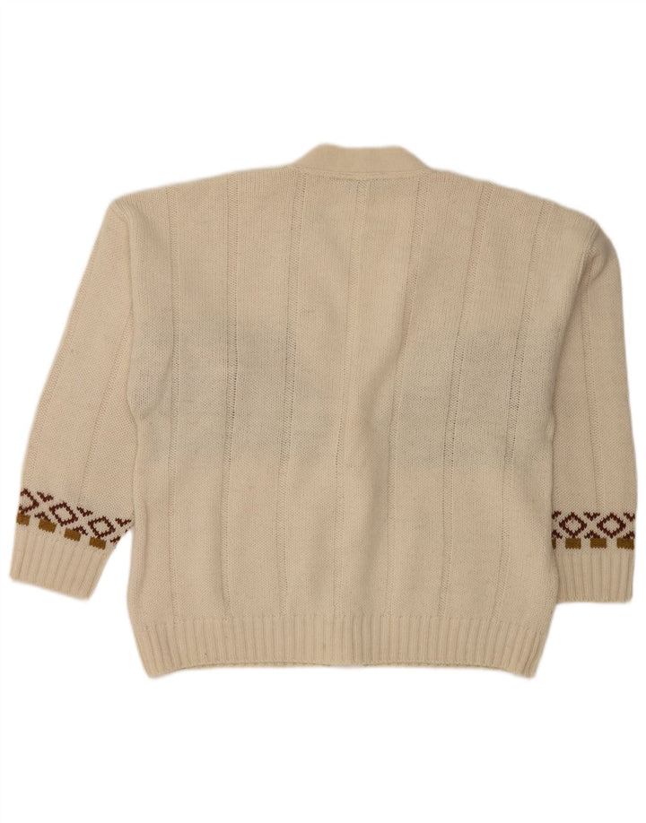 Pulover Cardigan Vintage pentru bărbați Medium White Fair Isle