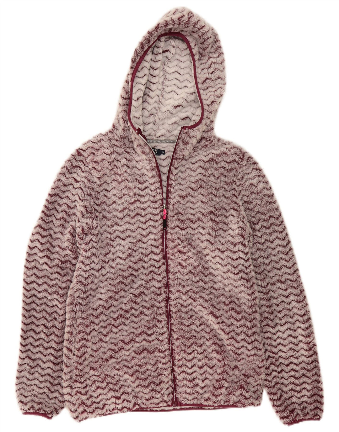 Avirex Womens Hooded Fleece Jacket UK 12 Medium Burgundy Chevron Polyester