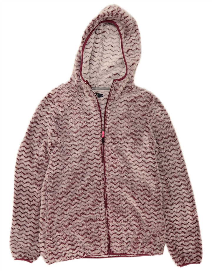 Avirex Womens Hooded Fleece Jacket UK 12 Medium Burgundy Chevron Polyester