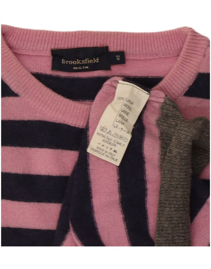 Pulover Brooksfield pentru bărbați cu gât roșu IT 46 Lână mică cu dungi roz
