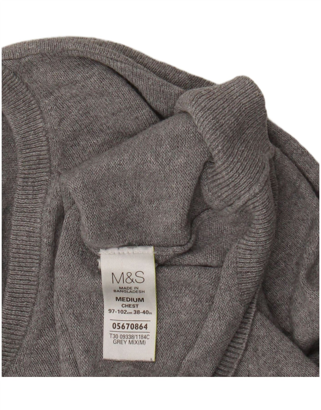 Pulover pentru bărbați Marks & Spencer, cu decolteu în V, din bumbac gri mediu