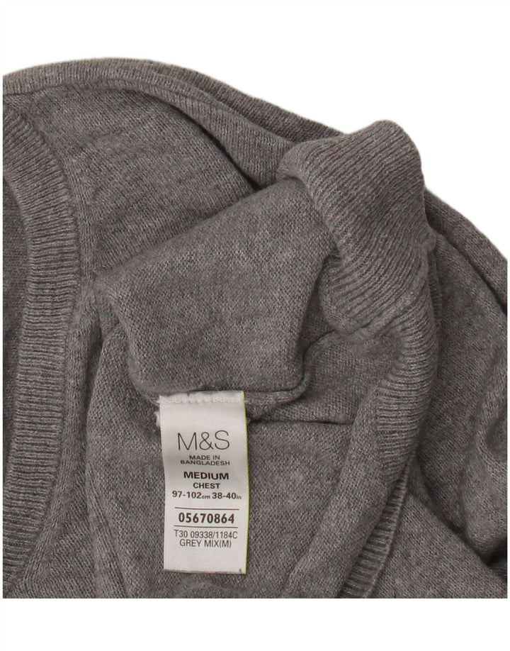 Pulover pentru bărbați Marks & Spencer, cu decolteu în V, din bumbac gri mediu