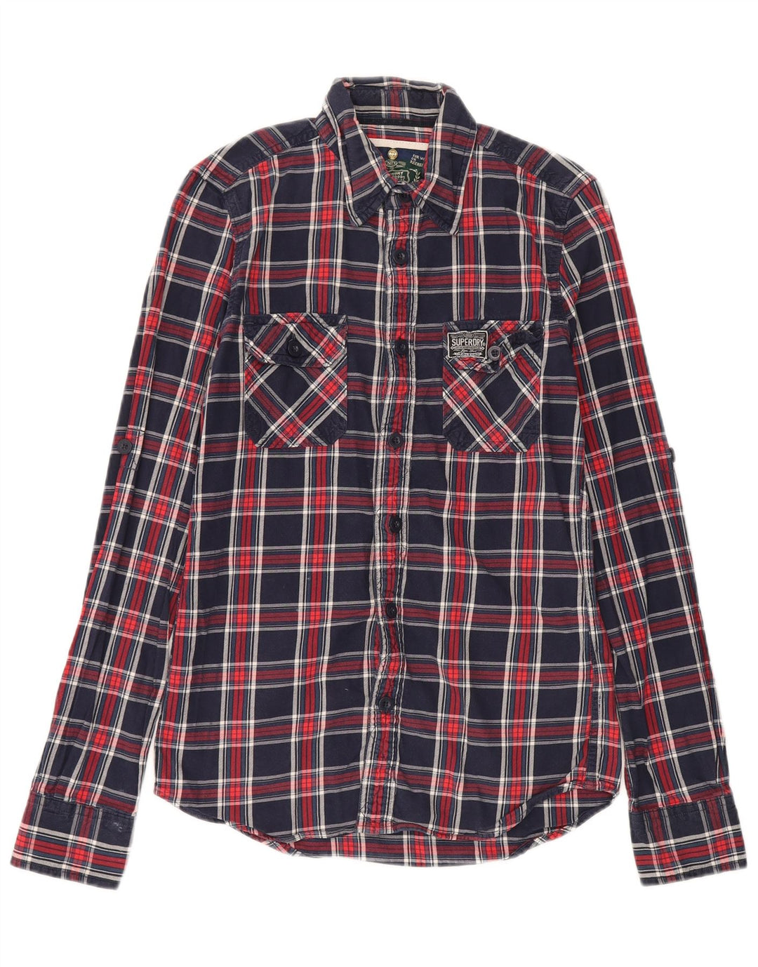 Cămașă de flanel pentru bărbați Superdry, din bumbac cu carouri, albastru bleumarin