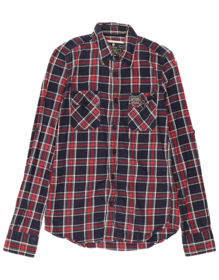 Cămașă de flanel pentru bărbați Superdry, din bumbac cu carouri, albastru bleumarin