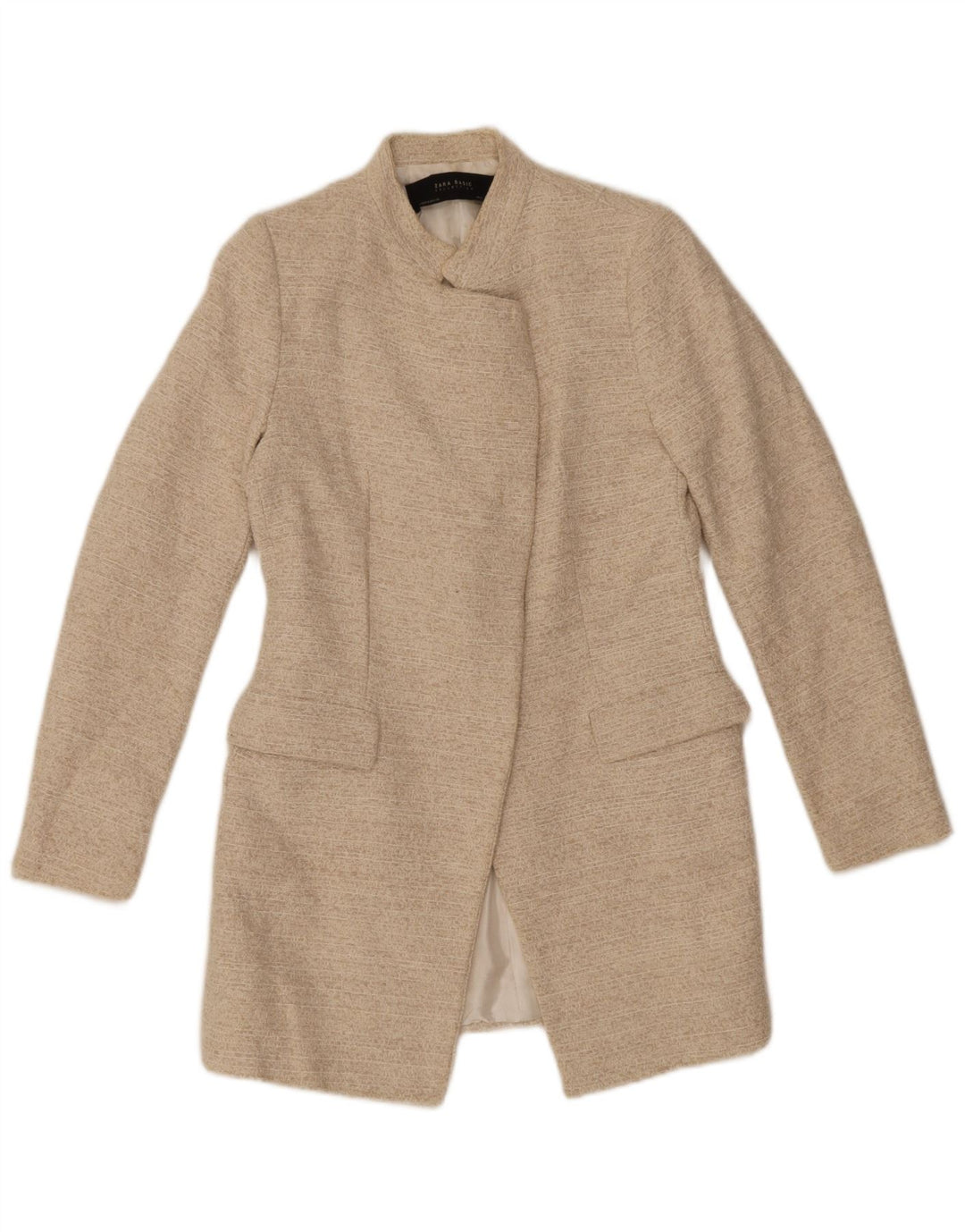 Jachetă Blazer pentru femei Zara UK 12 Medium Bej Bumbac cu pete