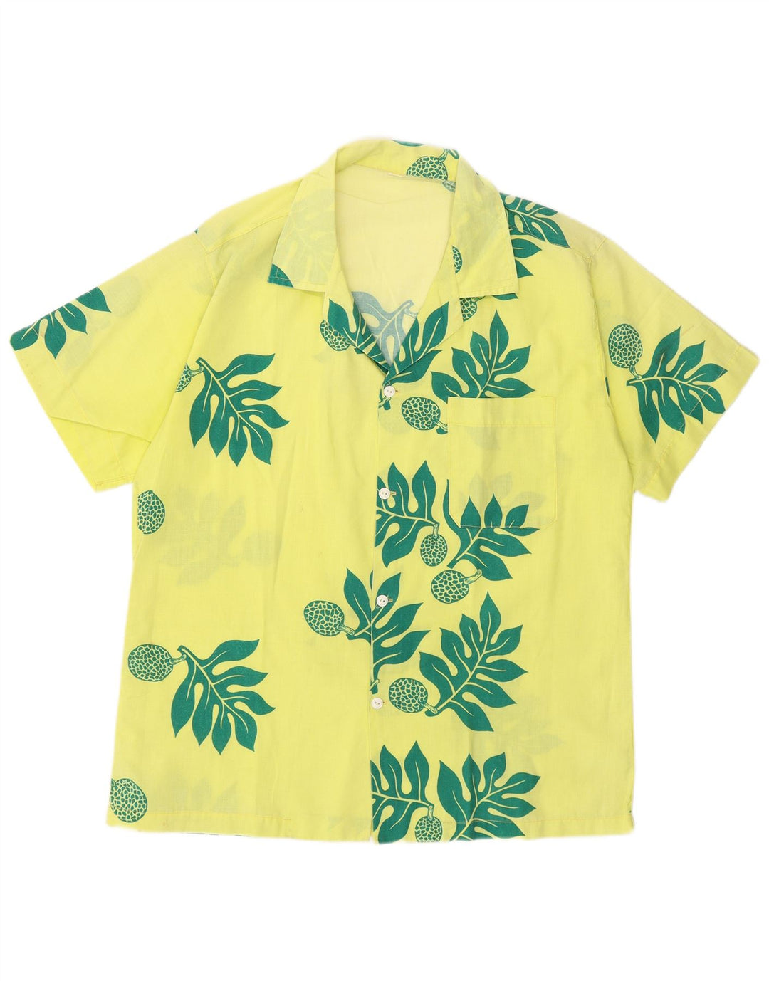 Cămașă vintage pentru bărbați cu mânecă scurtă, galben mediu, floral