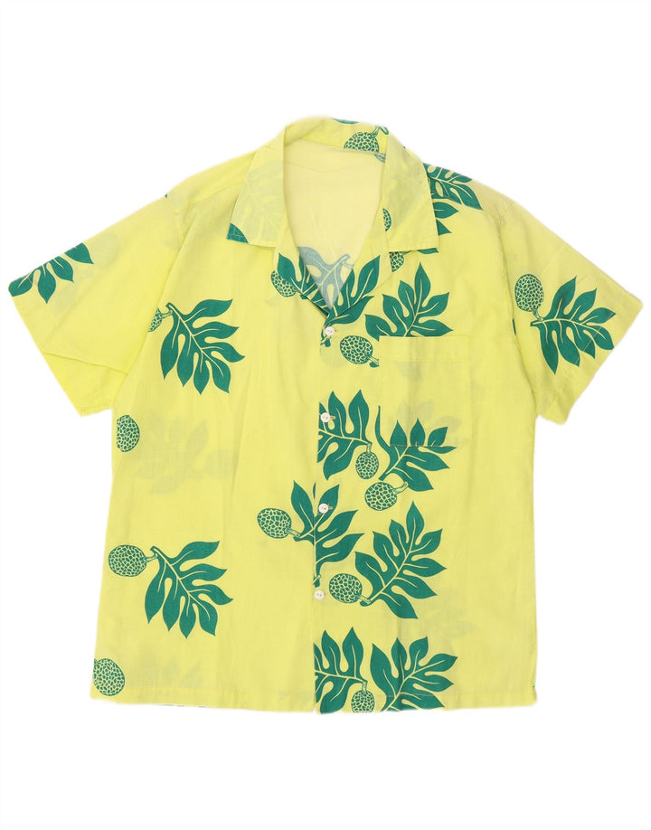 Cămașă vintage pentru bărbați cu mânecă scurtă, galben mediu, floral