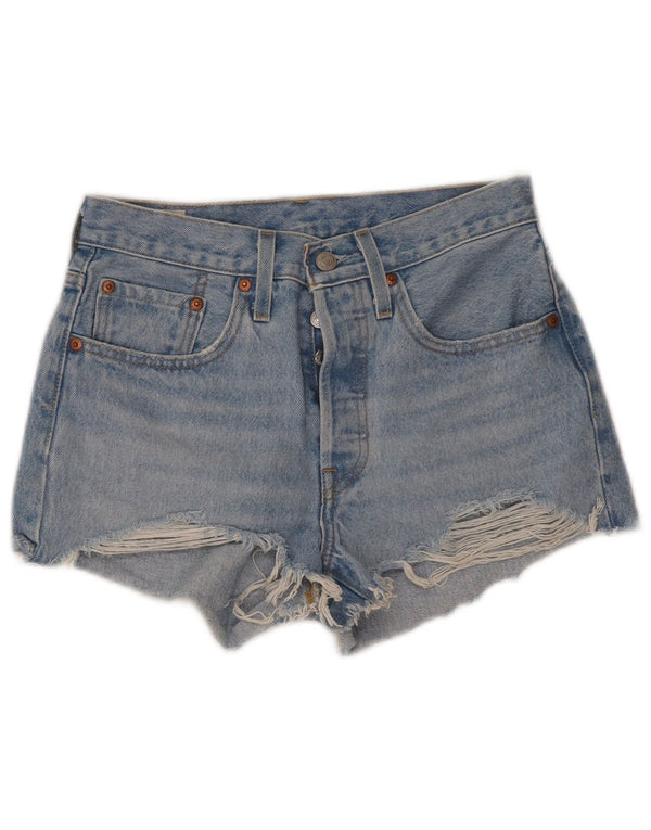 Pantaloni scurți Levi's 501 din denim distressed W26 Small Blue Bumbac