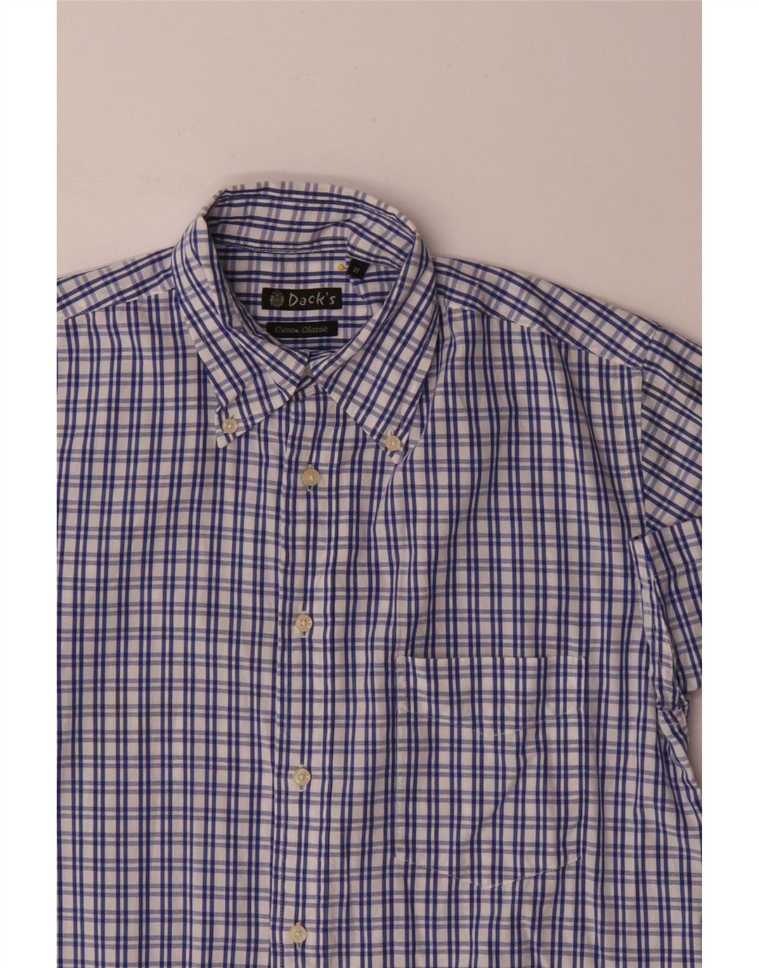 Cămașă Dack's pentru bărbați, cu mânecă scurtă, în formă clasică, din bumbac cu carouri, albastru mediu