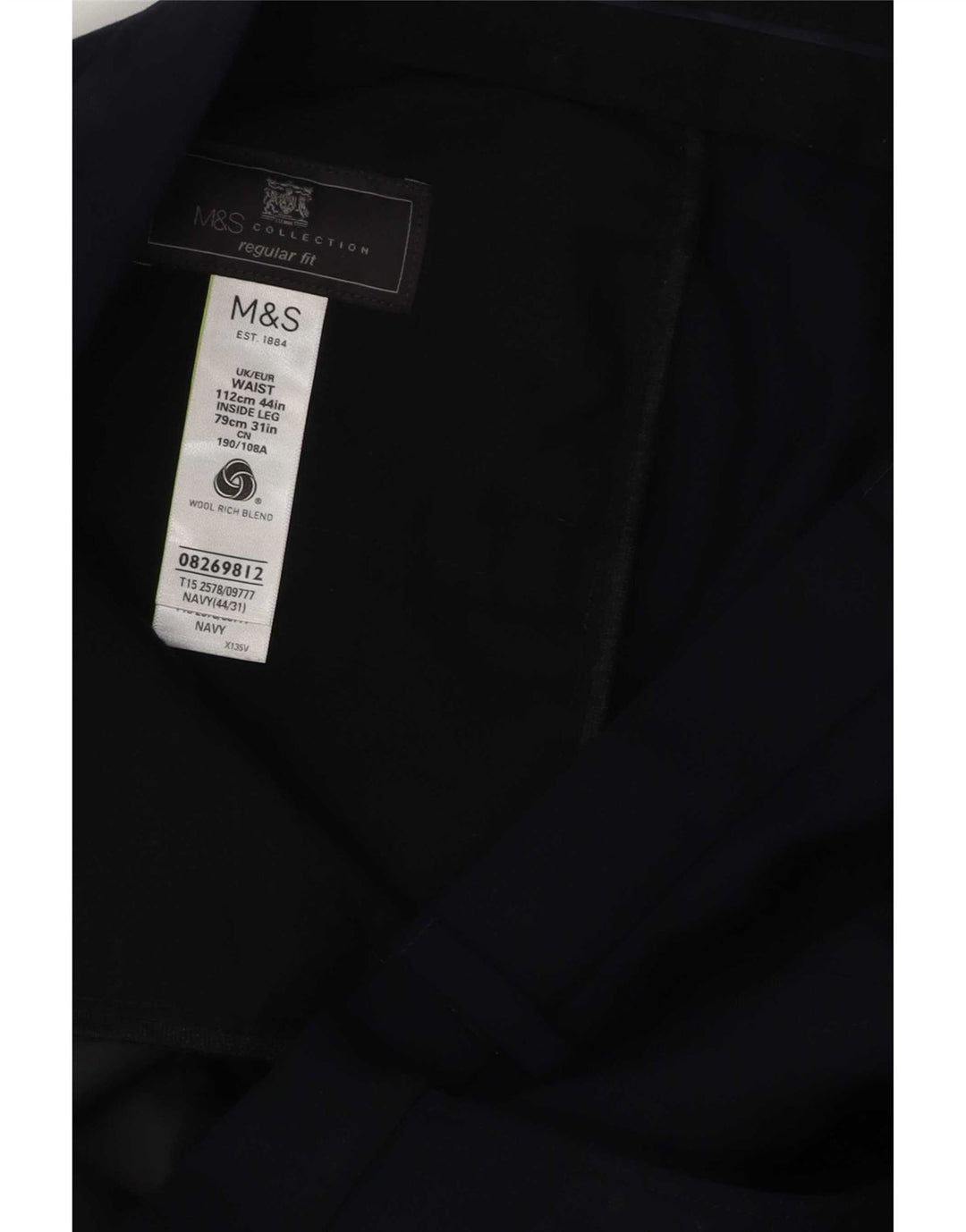 Pantaloni de costum pentru bărbați Marks & Spencer, cu ajustare normală, L44 L31, poliester bleumarin