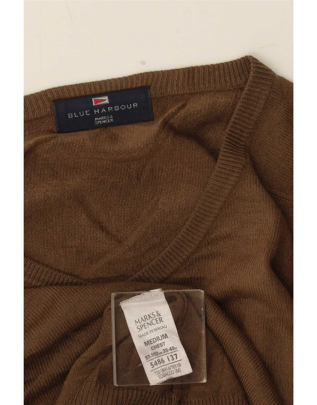 Pulover Marks & Spencer pentru bărbați, Blue Harbour, cu decolteu în V, bej mediu