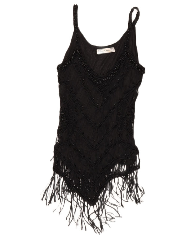 Top Crop pentru femei Zara UK 12 Medium Black Rayon