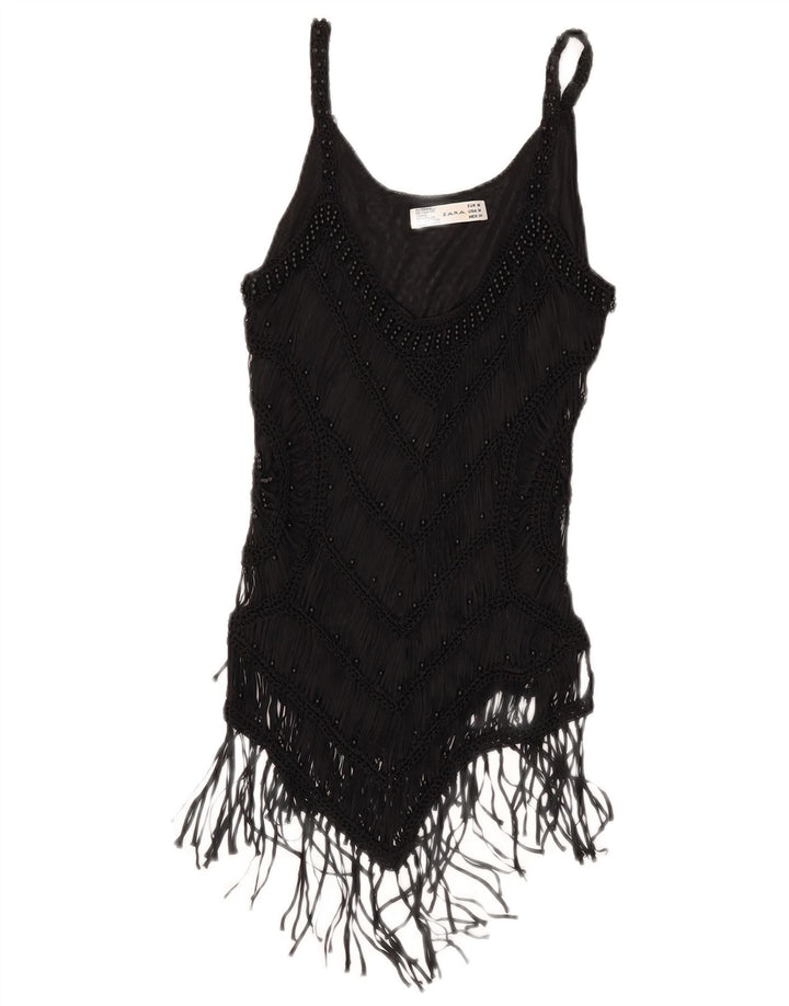 Top Crop pentru femei Zara UK 12 Medium Black Rayon