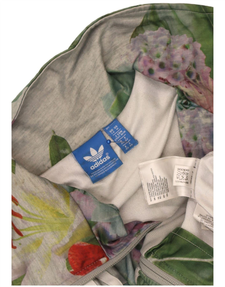 Jachetă de top pentru trening grafic Adidas pentru femei UK 14 Medium Gri Floral