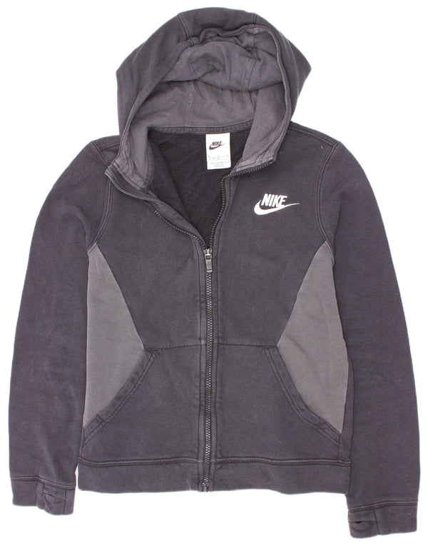 Nike Boys Zip Hoodie Sweater 10-11 Years Medium Black Colourblock Cotton