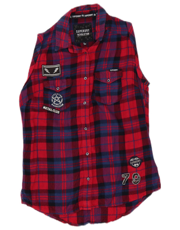 Cămașă grafică supradimensionată fără mâneci Superdry pentru femei UK 2 2XS Red Check