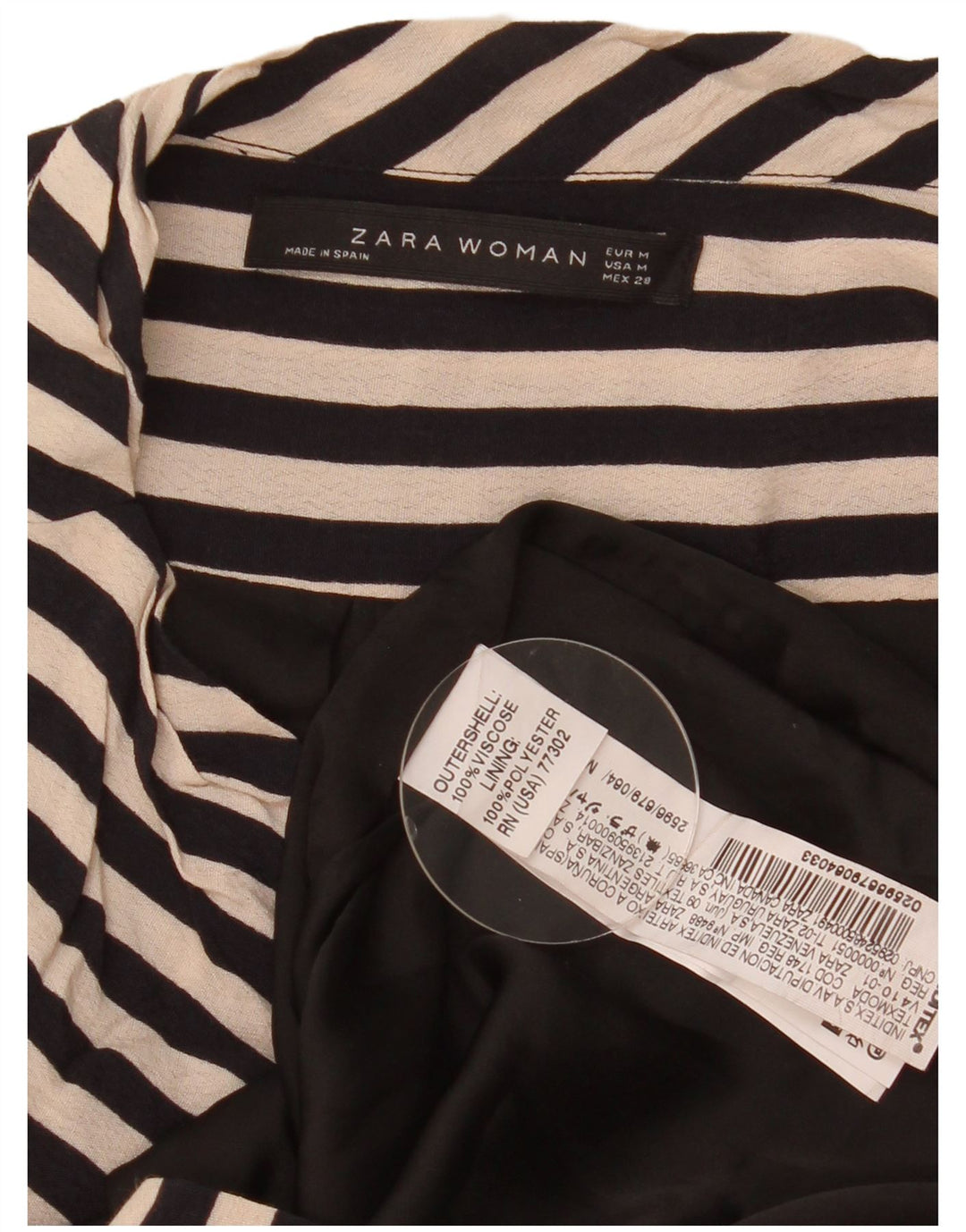 Rochie rotativă fără mâneci pentru femei Zara UK 14, viscoză cu dungi negre medii