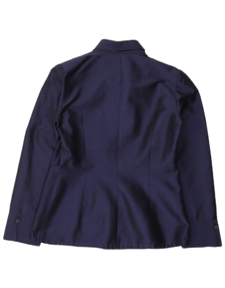 Bluză de cămașă vintage pentru femei UK 14 Medium Bleumarin Mătase
