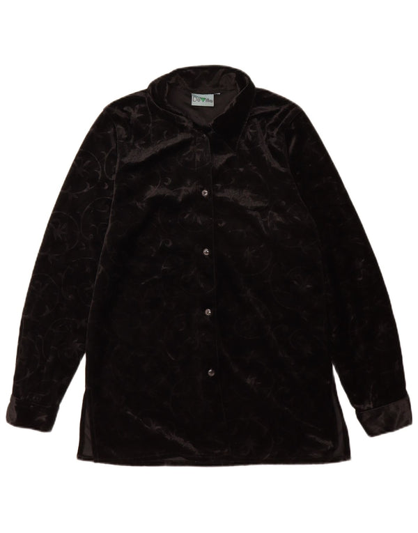 Bluză de cămașă din velur vintage pentru femei UK 12 Medium Black Paisley Poliester