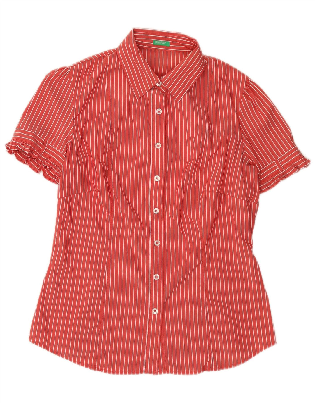 Cămașă cu mânecă scurtă pentru femei BENETTON UK 14 Medium Red Pinstripe